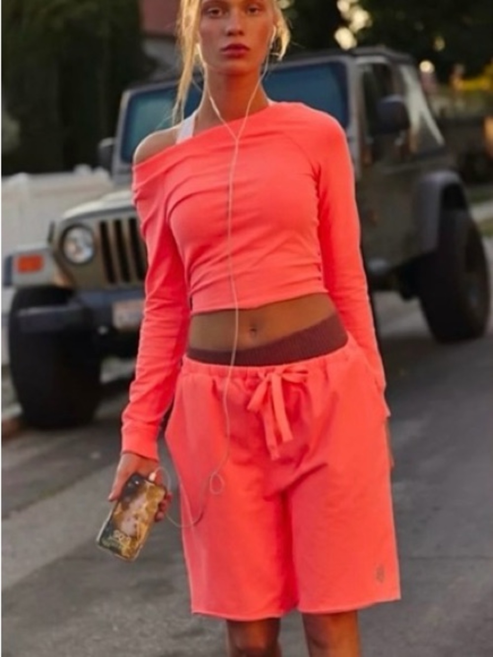 Free People FP Movement Hot Shot Easy Set Neon Coral 2 Piece Set L